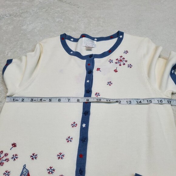 Christopher‎ & Banks Ivory Blue Red Patriotic Embroidered Short Sleeve Blouse S - Picture 7 of 9